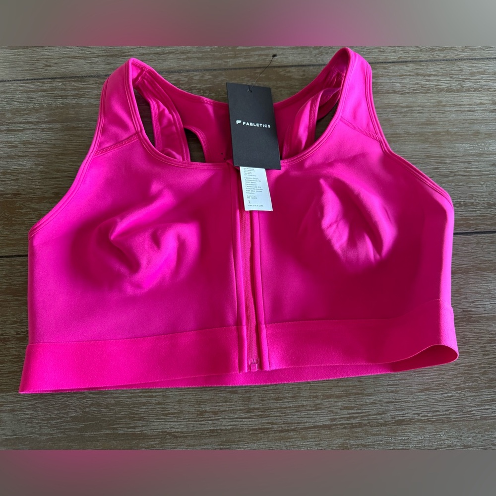 Fabletics Pink Sports Bra with Front Zipper and Racerback